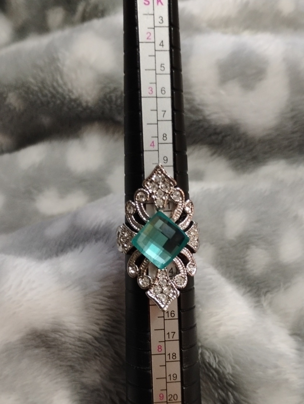 Pretty Silver Ring with Teal Square Crystal Stone